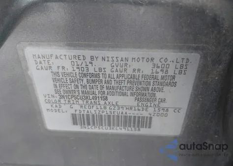 2019 Nissan Kicks Sv from USA, damaged, VIN 3N1CP5CU3KL491158